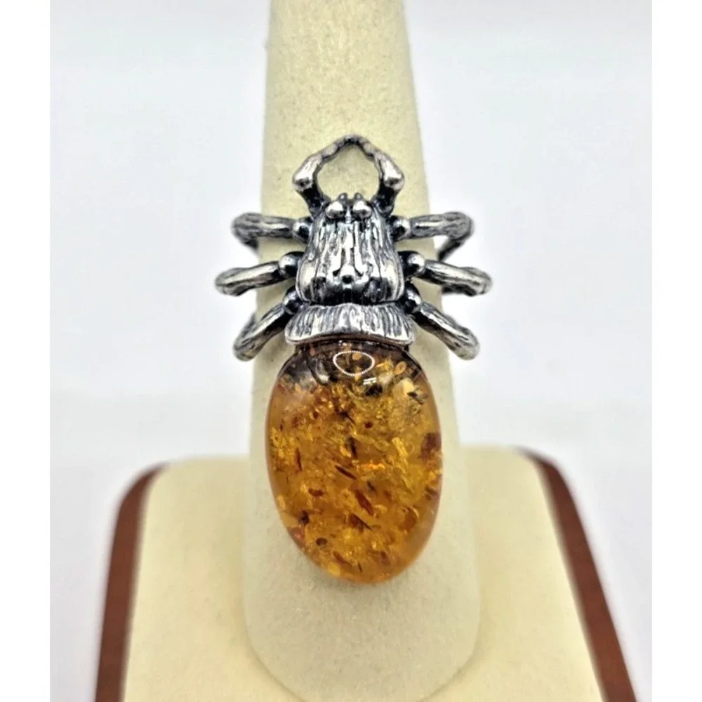 Baltic Amber‎ Sterling Silver Spider 925 Ring Size 7 Adjustable 10 g NWOT